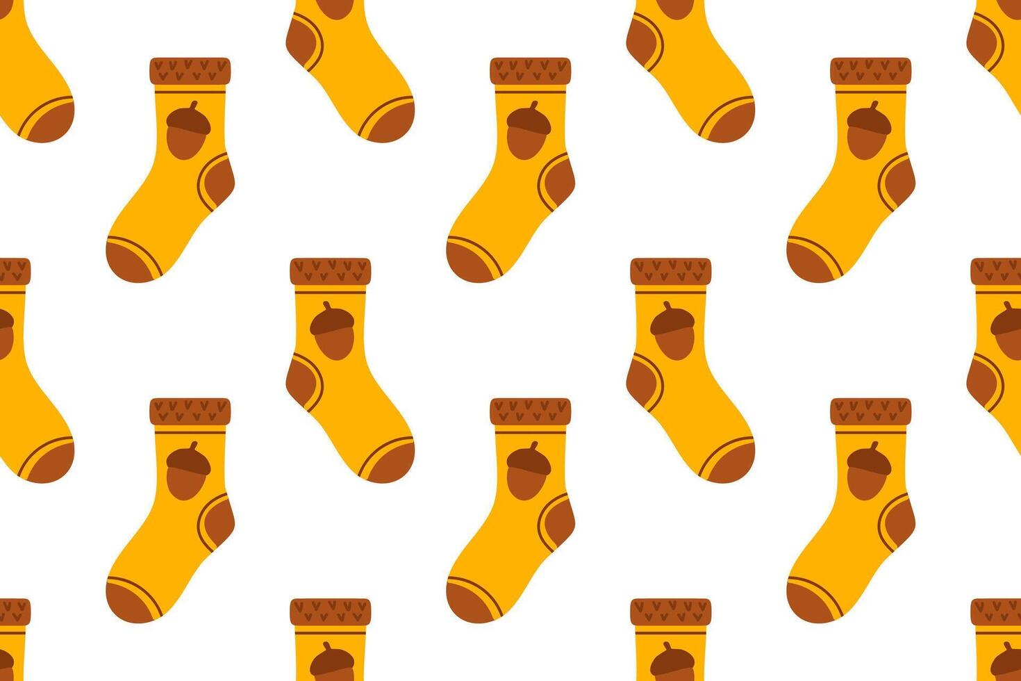 Bright fall seamless pattern featuring yellow socks with acorn decorations vector