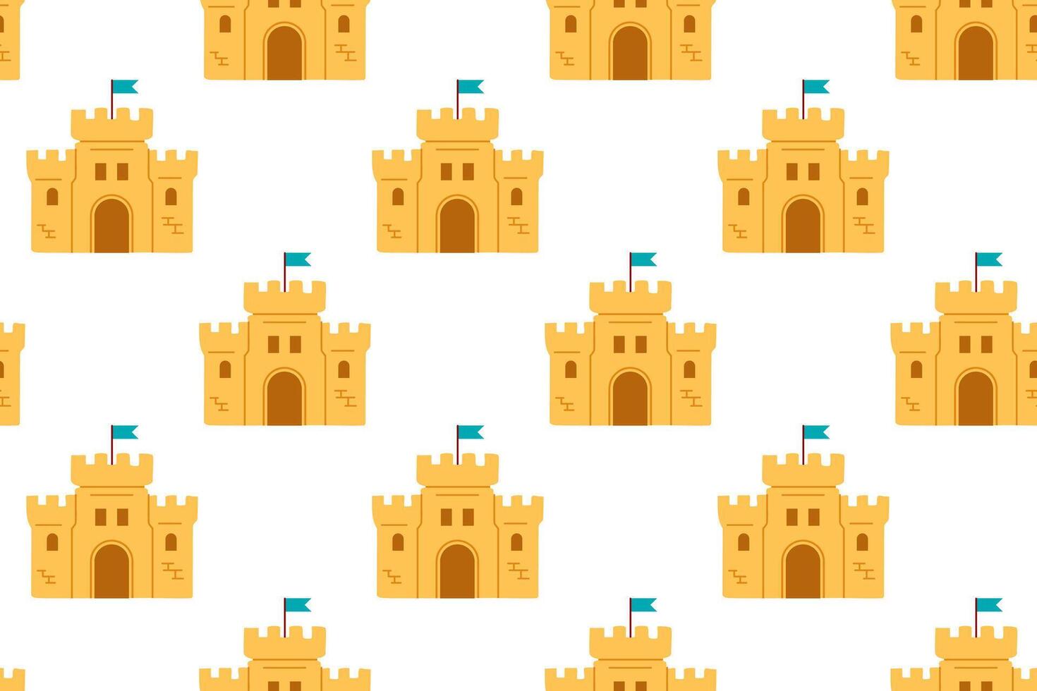 Sandcastle seamless pattern on white. Perfect for wrapping paper, textile, and summer kids products. vector