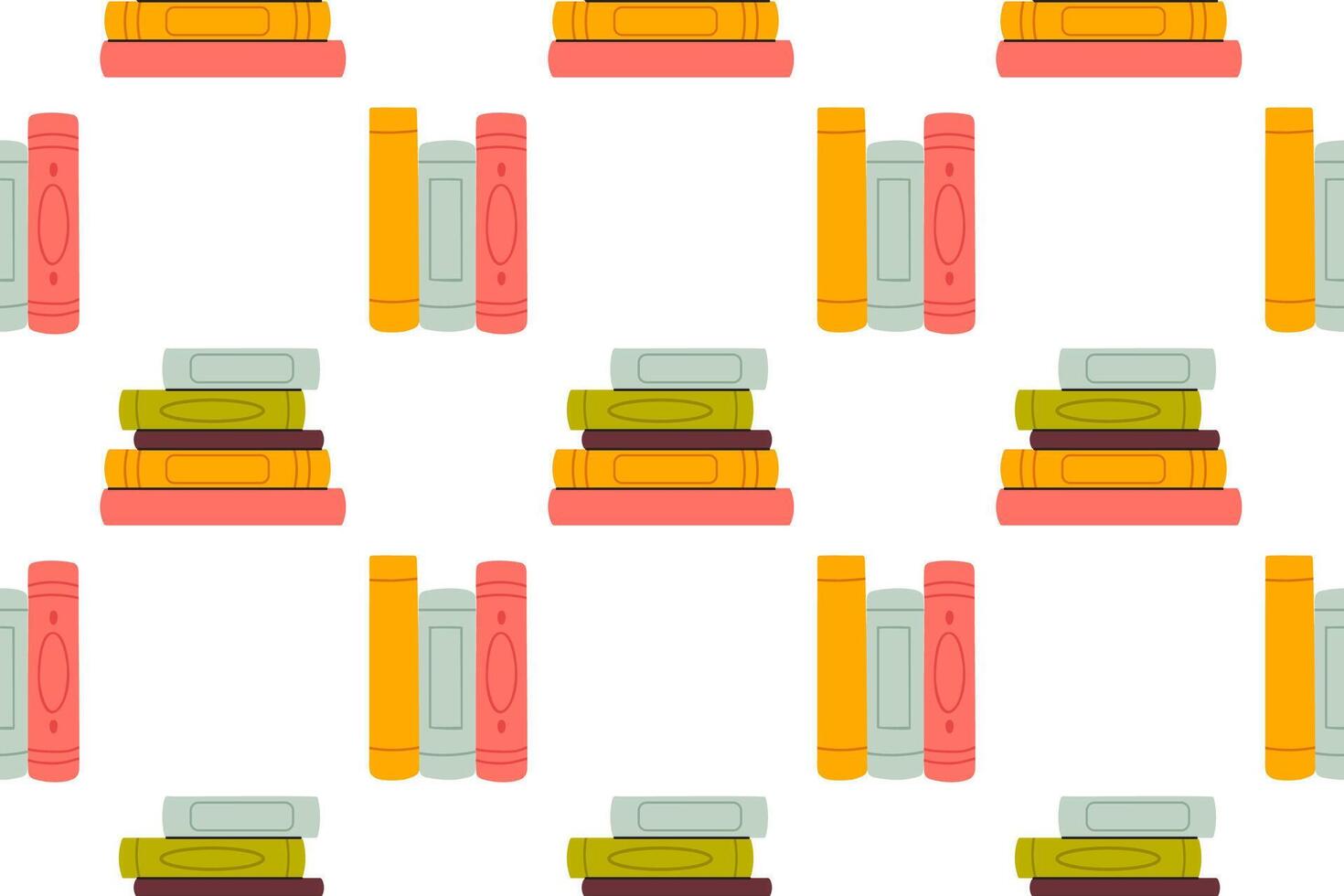 Repeating background of books in stacks and vertical positions in warm tones vector