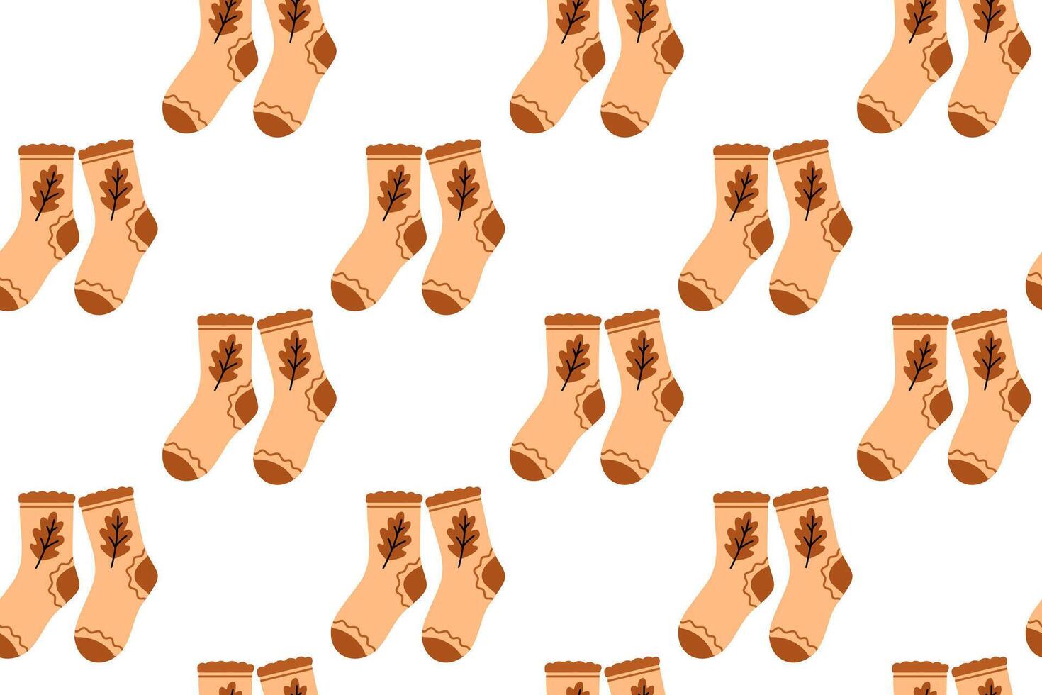 Cozy fall seamless pattern with soft peach socks decorated with seasonal leaf design vector