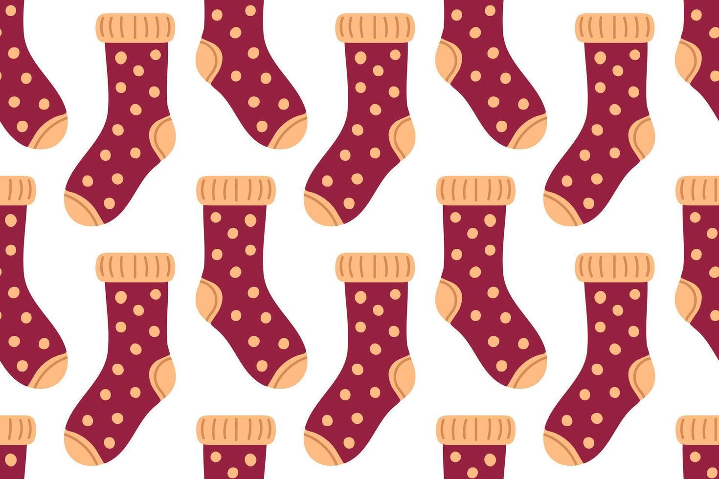Seamless pattern with burgundy socks and polka dots. Soft and warm design for textile and cozy fall illustrations. vector