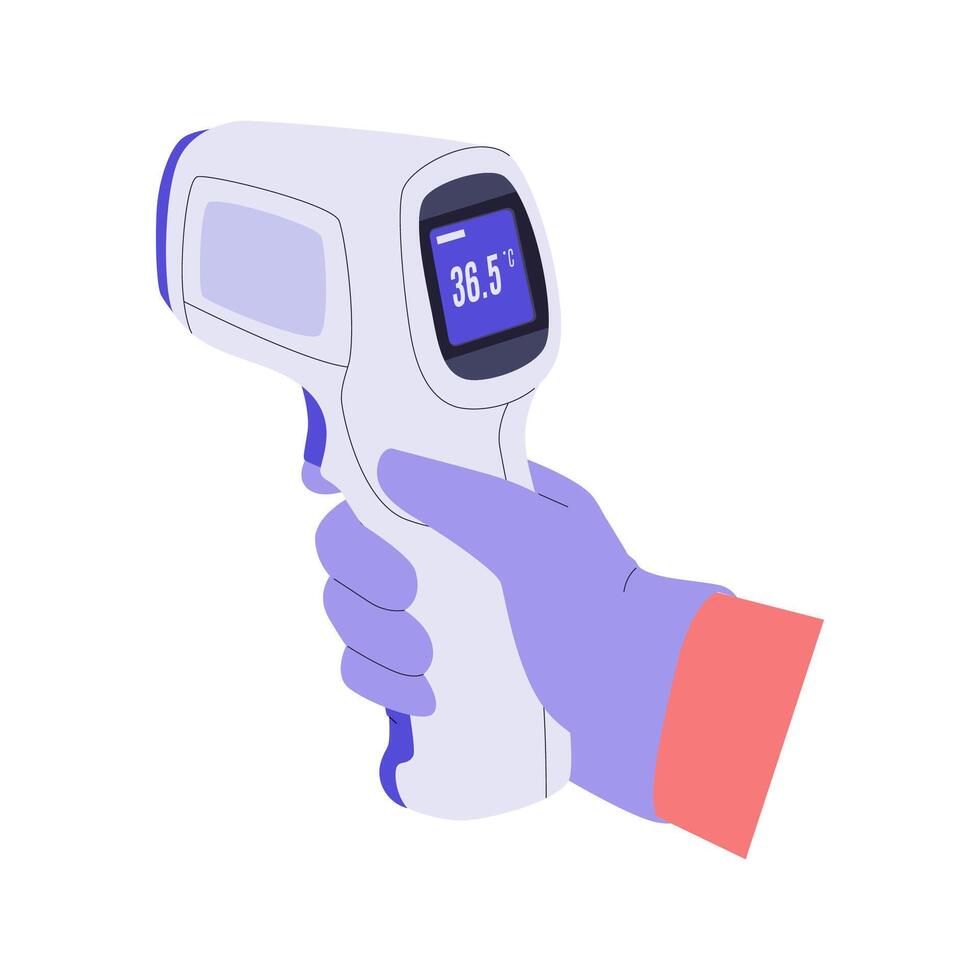 Hand Holding Infrared Thermometer Scanner vector