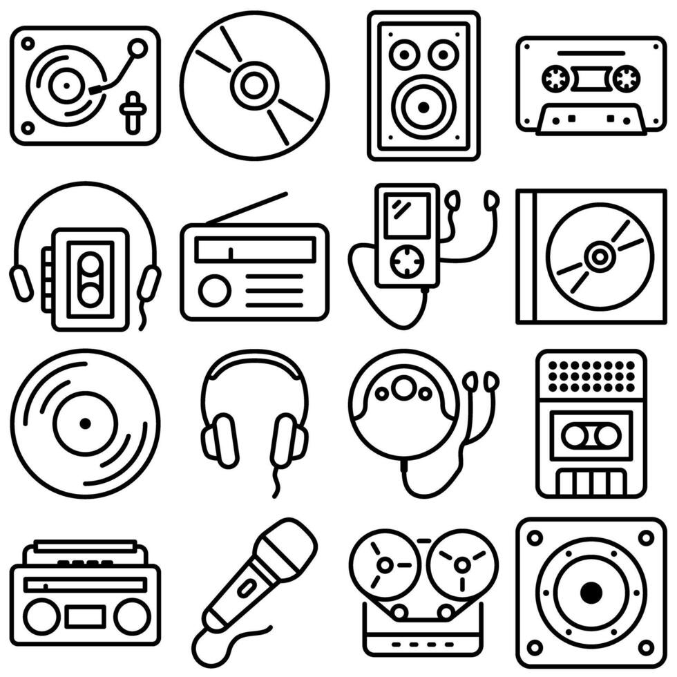 Vintage Music and Audio Icon Set Outline Style vector