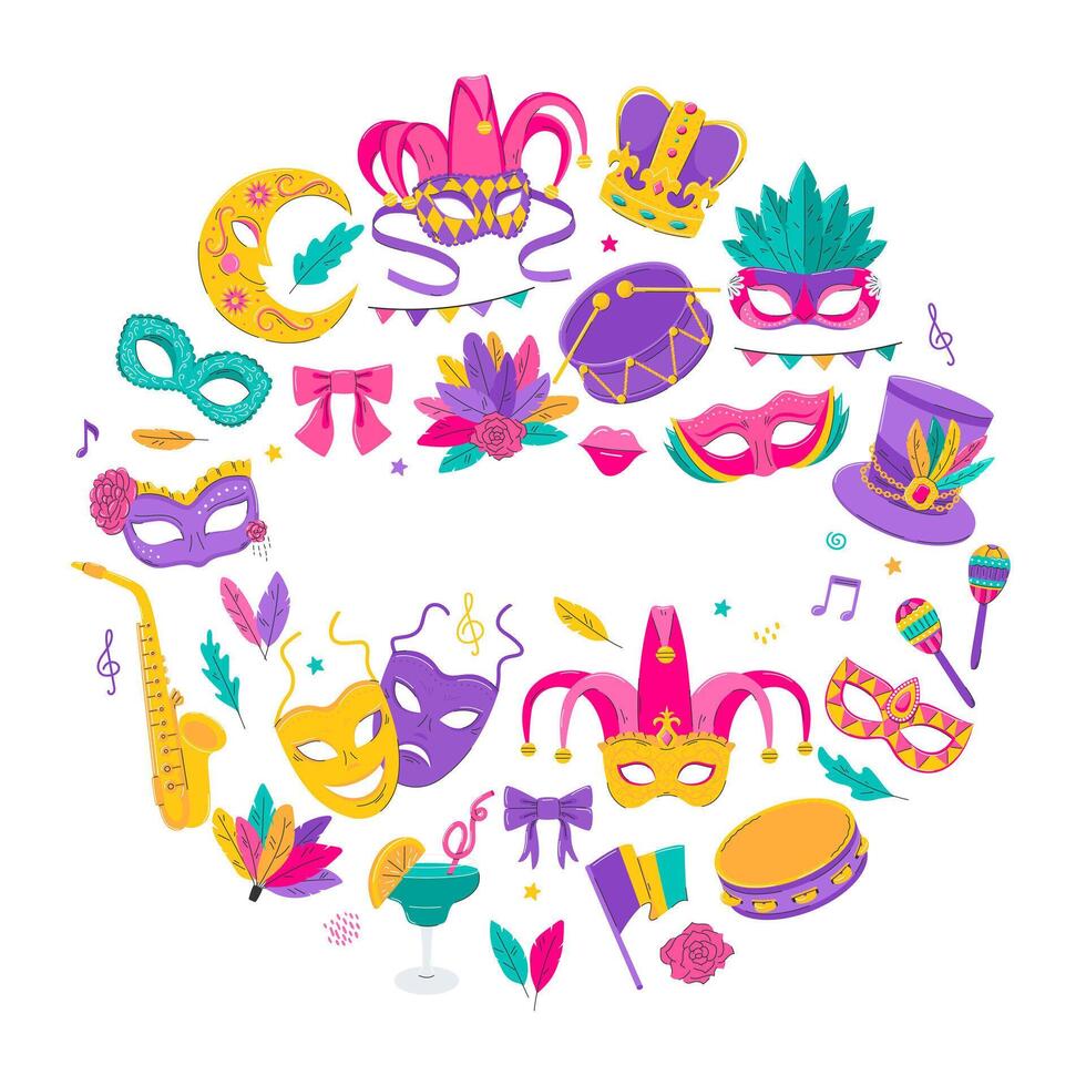 Colorful carnival masks and decorations vector