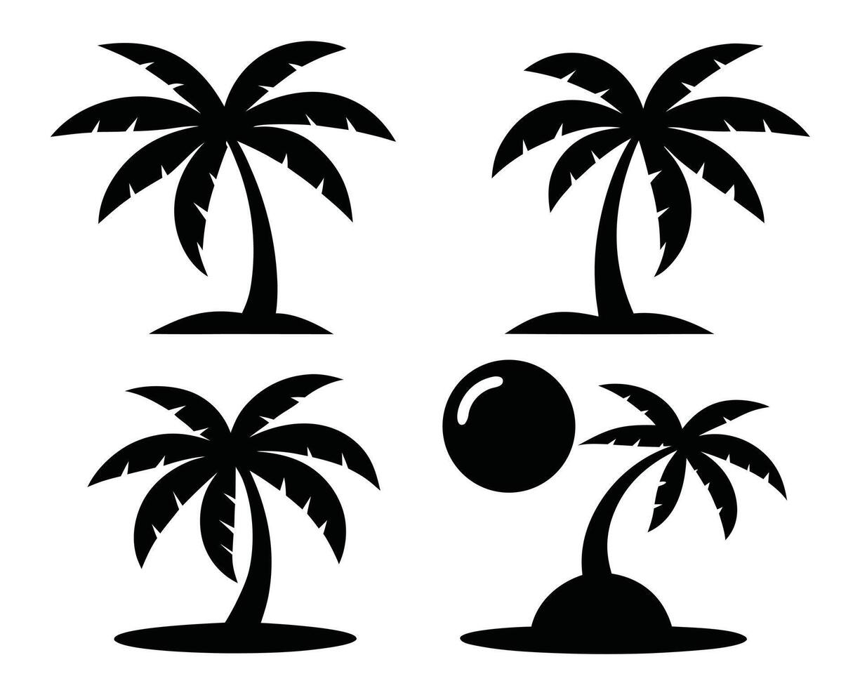 Black and White Palm Tree Silhouettes with Sun Illustration vector