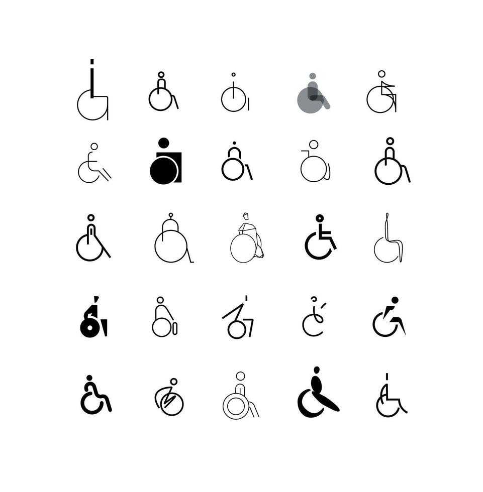 Accessible icons, inclusive toilet symbols and disability signs for public places drawing on white bg. vector