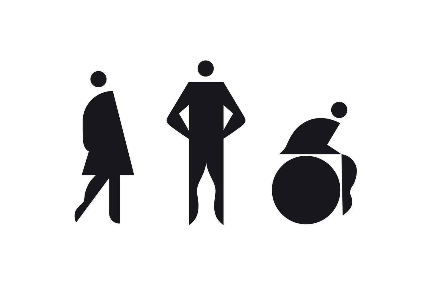 WC room icons male, female, inclusive unisex toilet drawing on white background vector