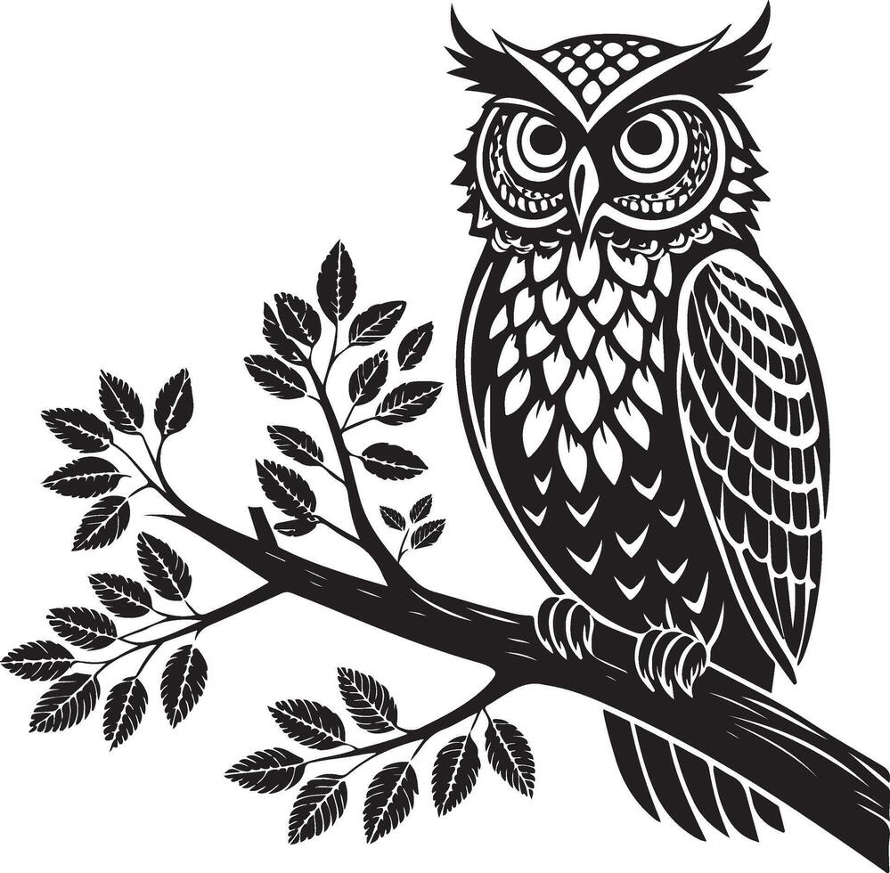 Intricate Owl Perched on a Branch vector