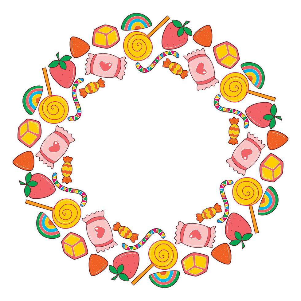 Round frame of candy, caramel and jellybean vector
