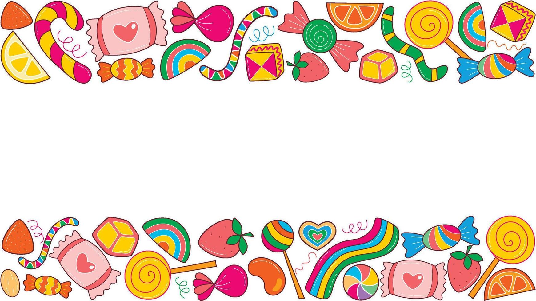 Horizontal background with frame of candies and sweets vector