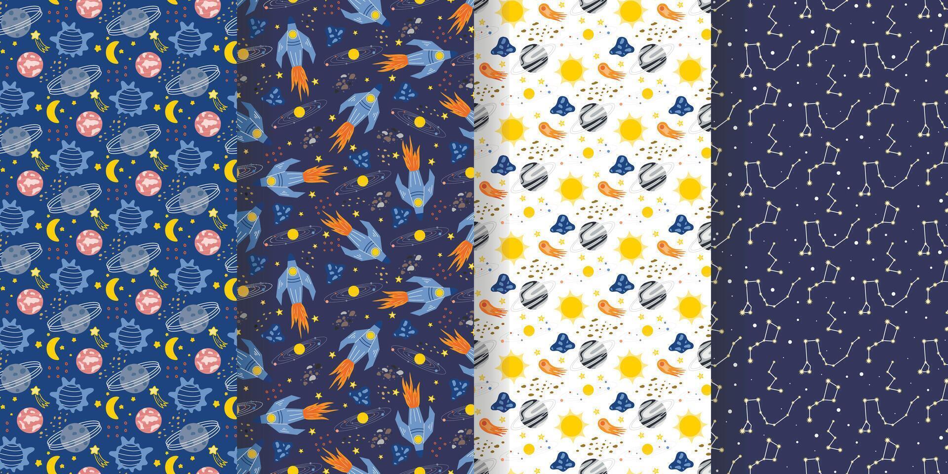 Colorful space-themed textile patterns vector