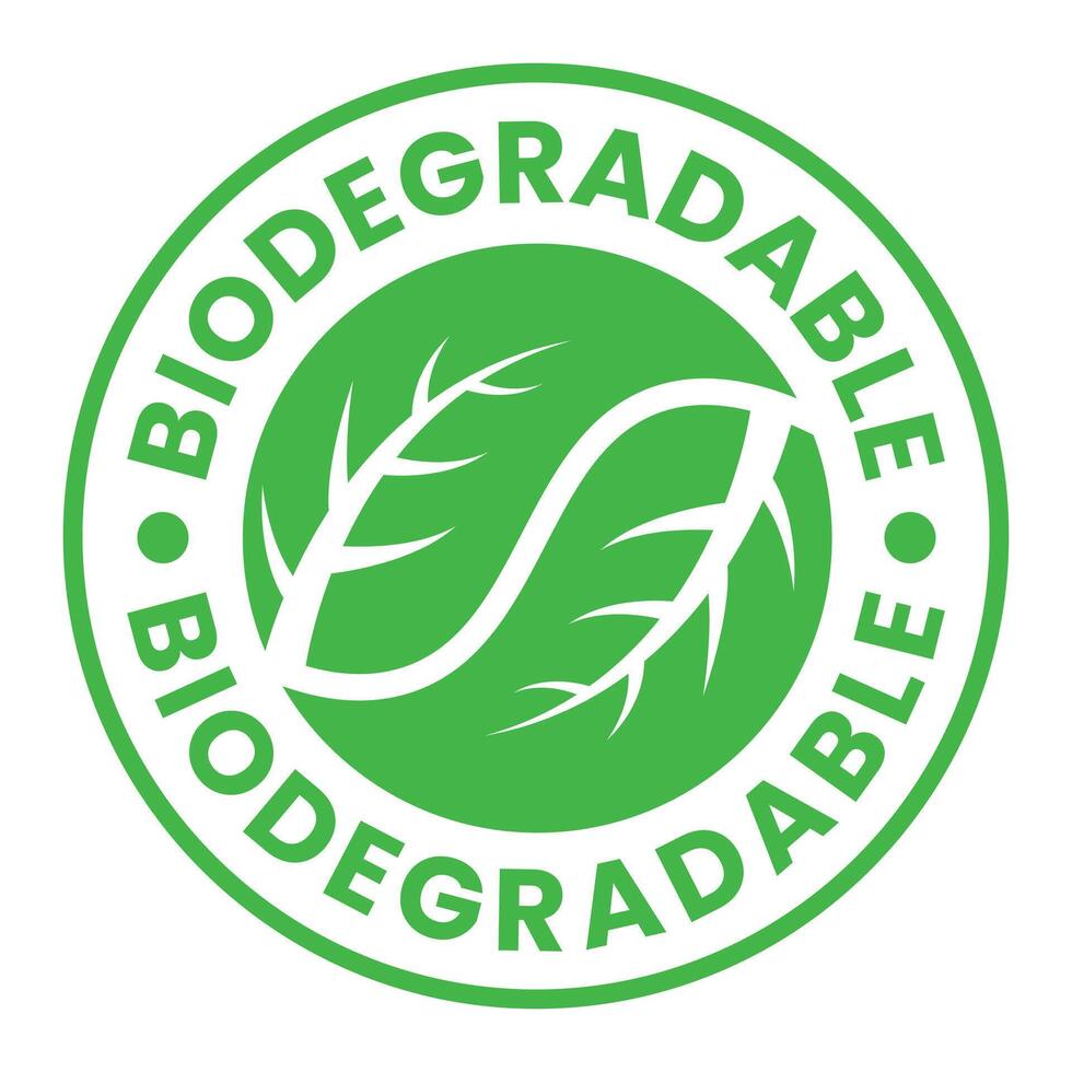 Green Biodegradable Symbol with Leaf Design Emphasizing Eco Friendliness and Sustainability Promoting Environmental Awareness and Responsible Consumption Set Against a Clean White Background vector