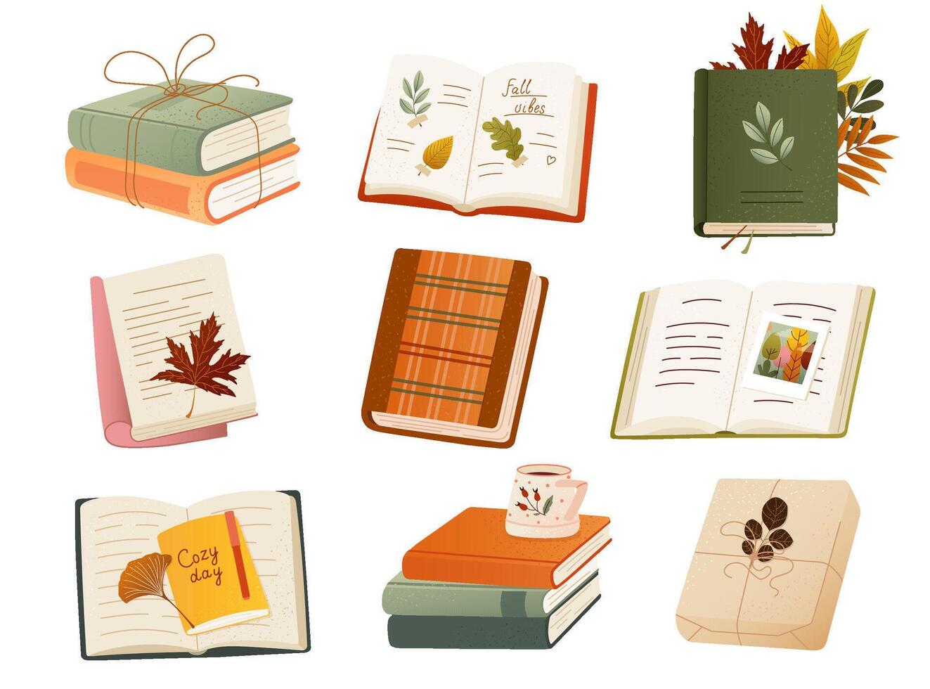 Colorful books and journals in autumn style vector