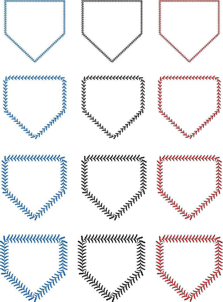 Abstract Plates set frame made from red baseball stitch details. vector