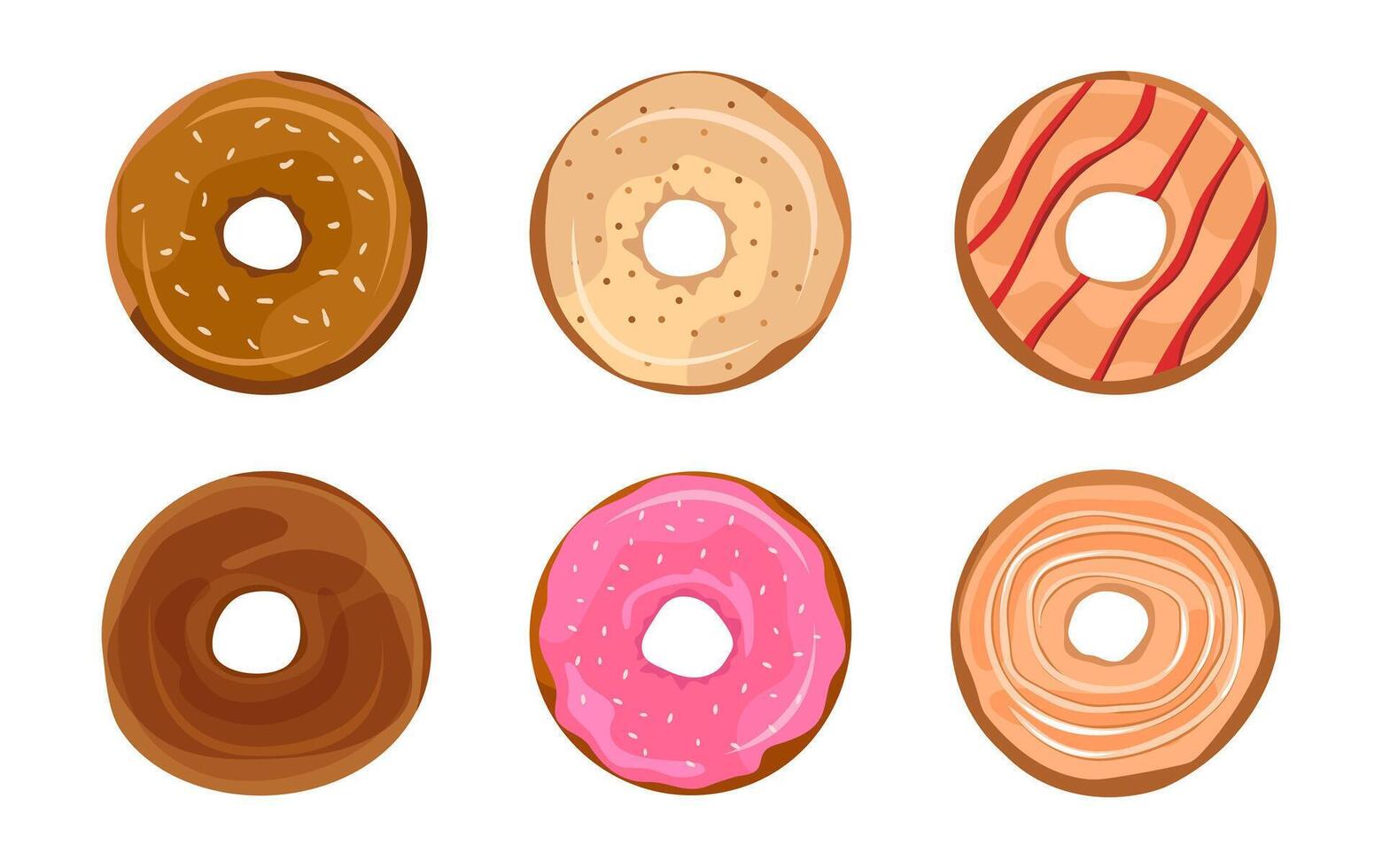 Doughnuts with different glazes and sprinkles. Sweet pastries, dessert, confectionery illustration donut icon on white background vector