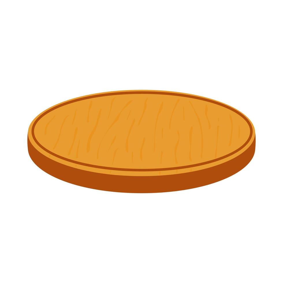 Round wooden chopping board, side view, insulated on white background. vector