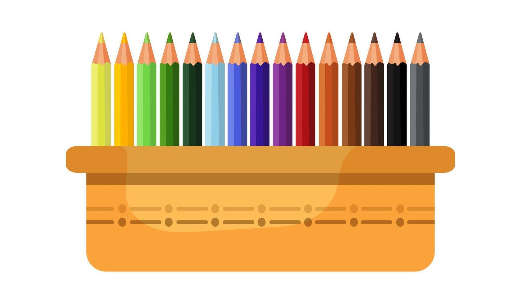 Coloured pencils in a basket for office, school, study. vector