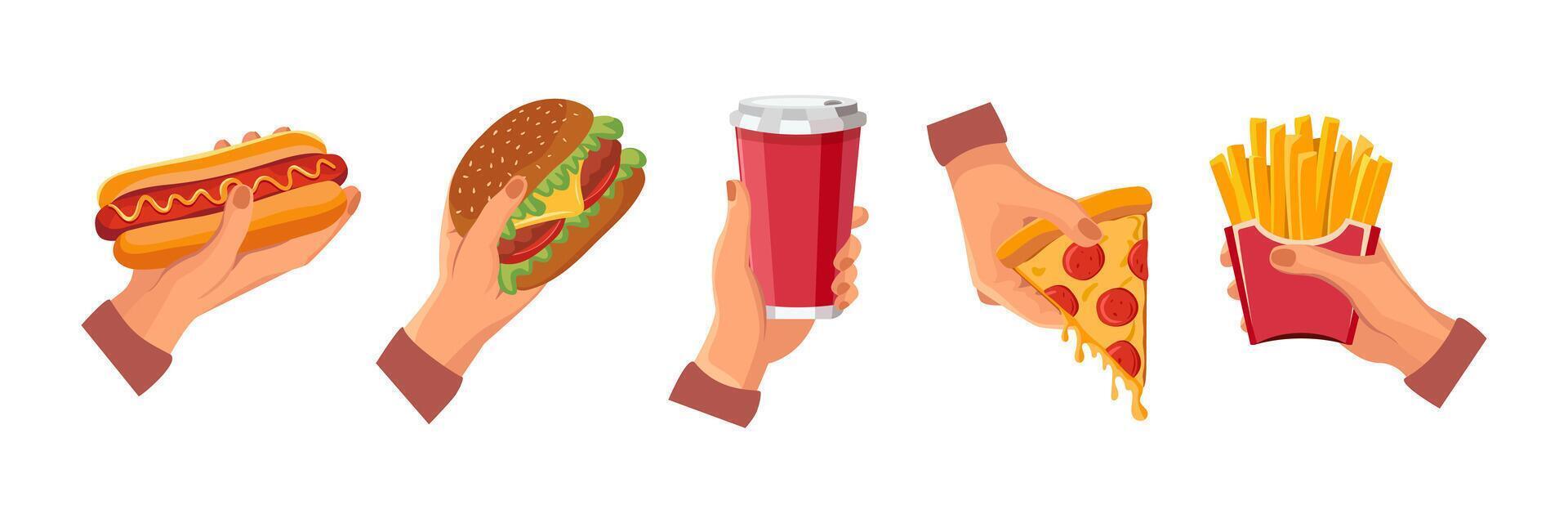 Fast food items in illustrated style vector