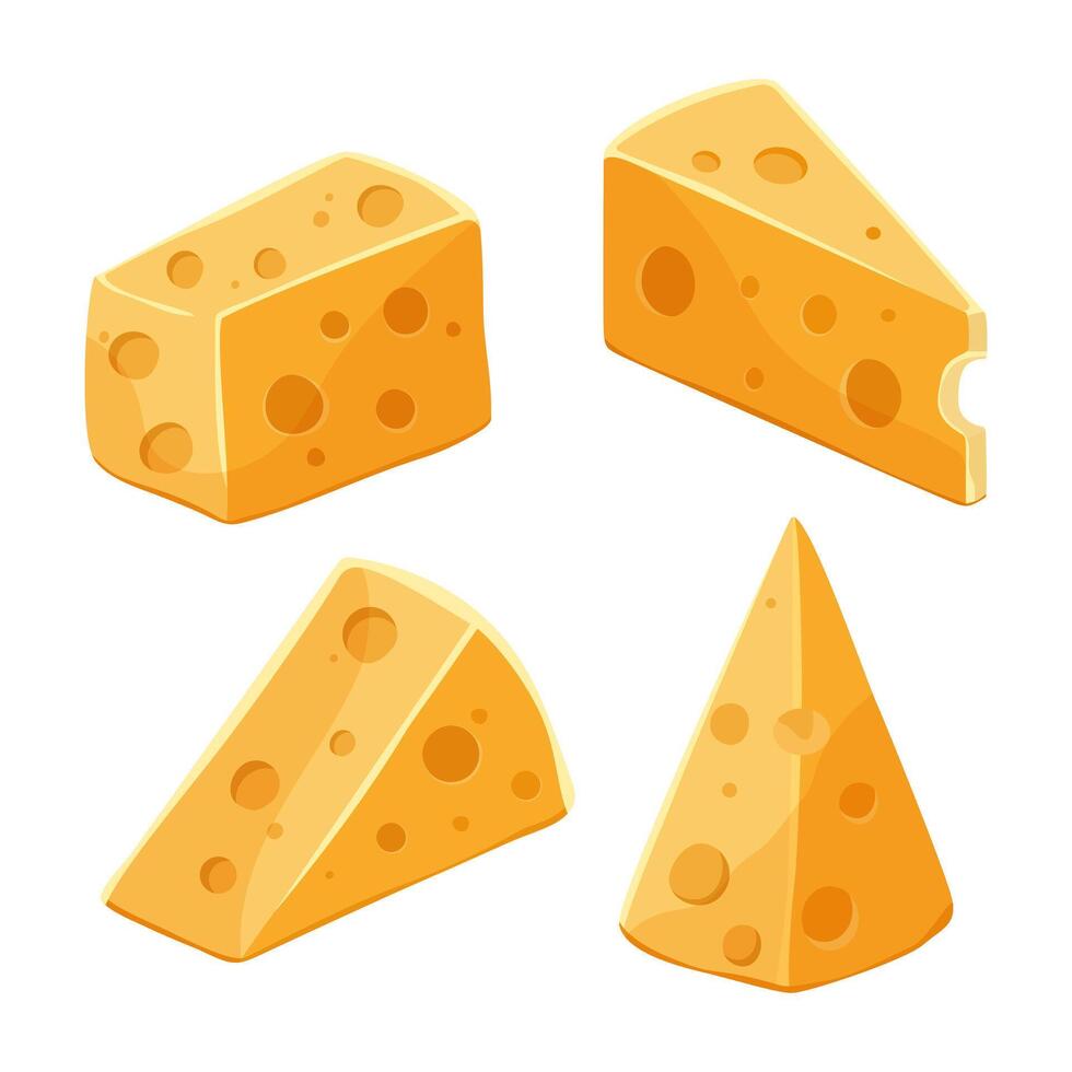Cheese slices in different shapes style vector