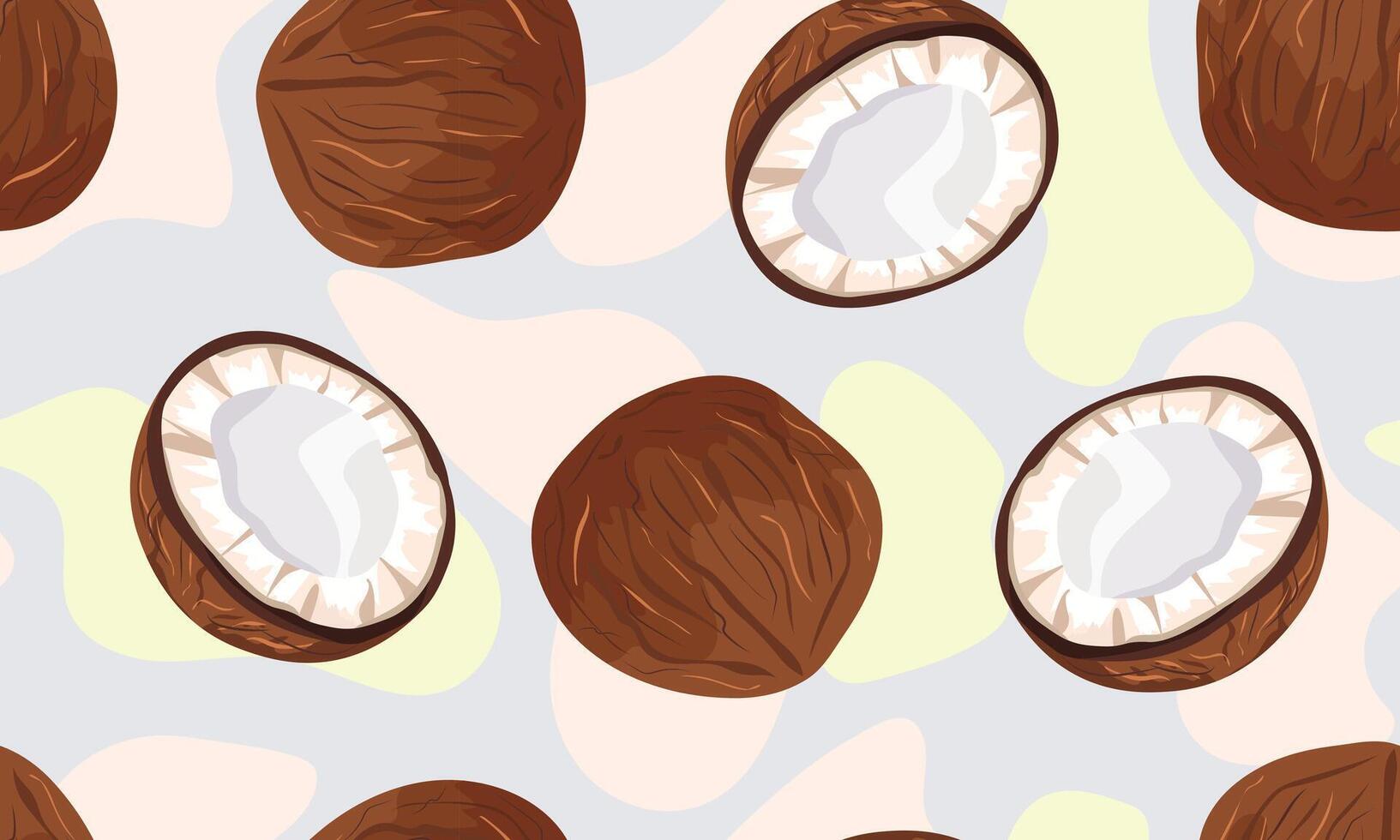 Seamless background with coconuts template of tropical coconut pattern for print, textile, postcard, background, packaging Coconut pattern vector