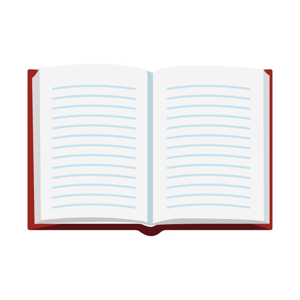 Mockup of a book, diary or notebook with blank white paper ruled pages isolated on white background. blank notepad red cover hardcover vector