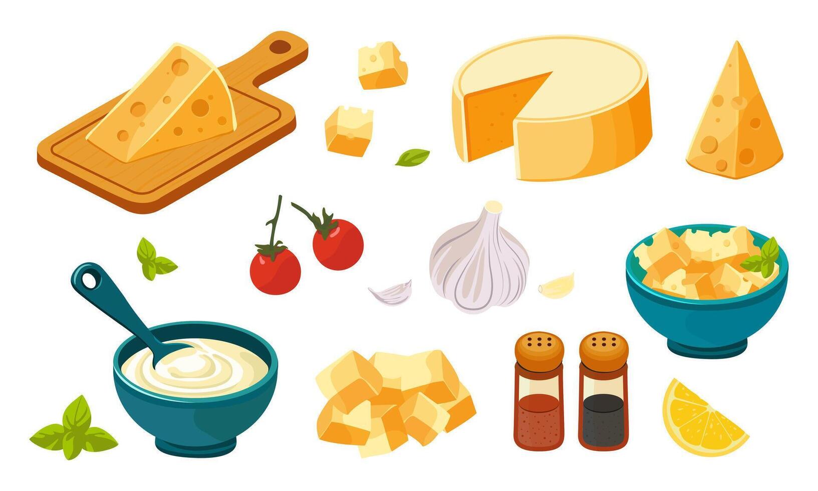 Cheese and cooking ingredients vector