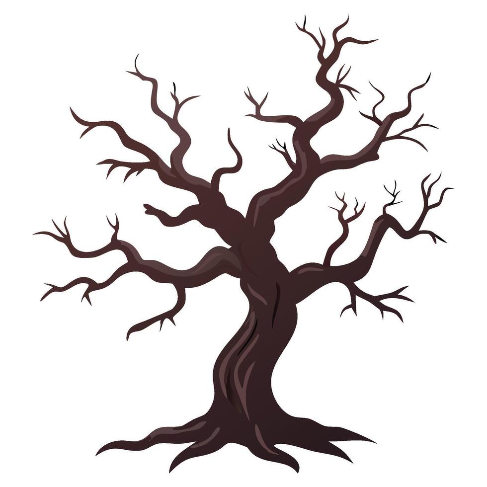 Isolated spooky dead tree illustration for halloween design and scary autumn season clip art graphic element vector