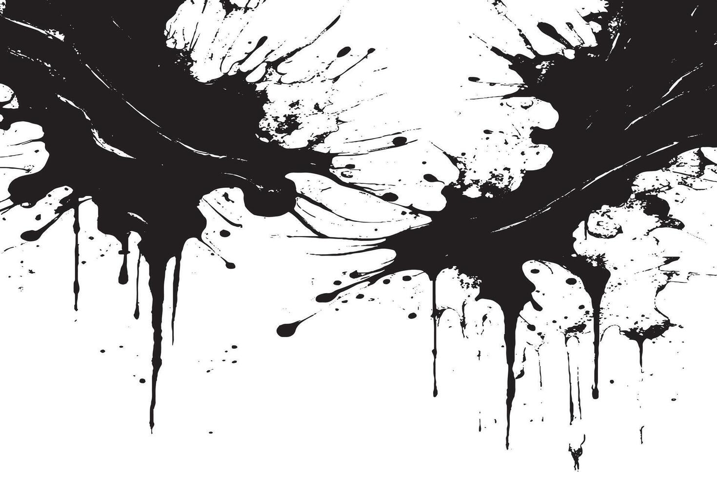 High contrast black ink splatter on white canvas. Bold abstract art perfect for posters, prints, or backgrounds. Ideal for modern graphic design and expressive visual storytelling. vector