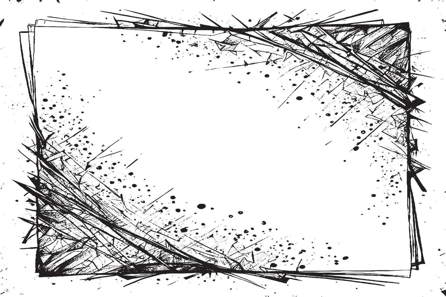High-res abstract grunge ink frame with sharp sketch lines and splatter corners. Ideal for posters, flyers, urban art, digital templates, and edgy design backgrounds. Free for creative use. vector