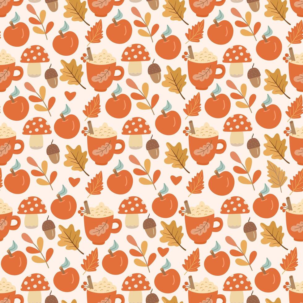 Autumn pattern with fruits and leaves vector