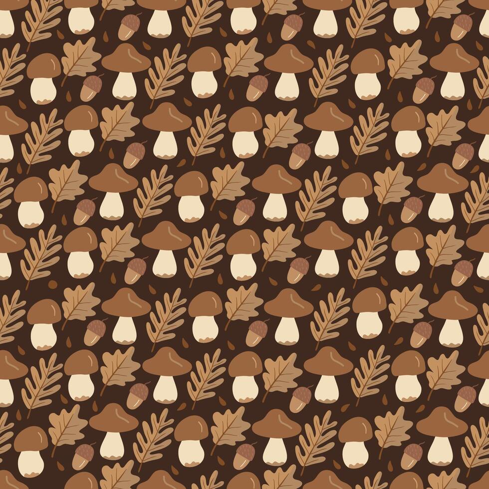 Mushroom and leaf autumn pattern vector