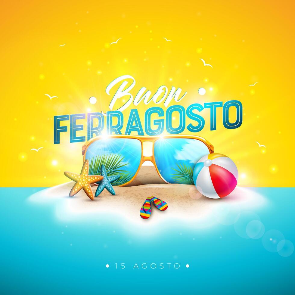 Ferragosto celebration summer beach design vector