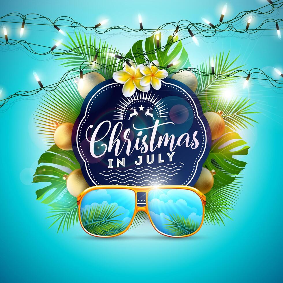 Christmas in July tropical sunglasses design vector