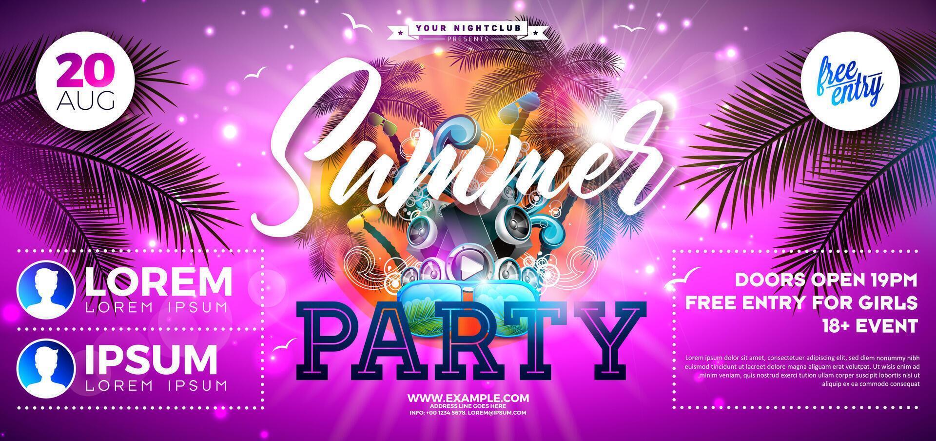 Summer party flyer for a nightclub event vector