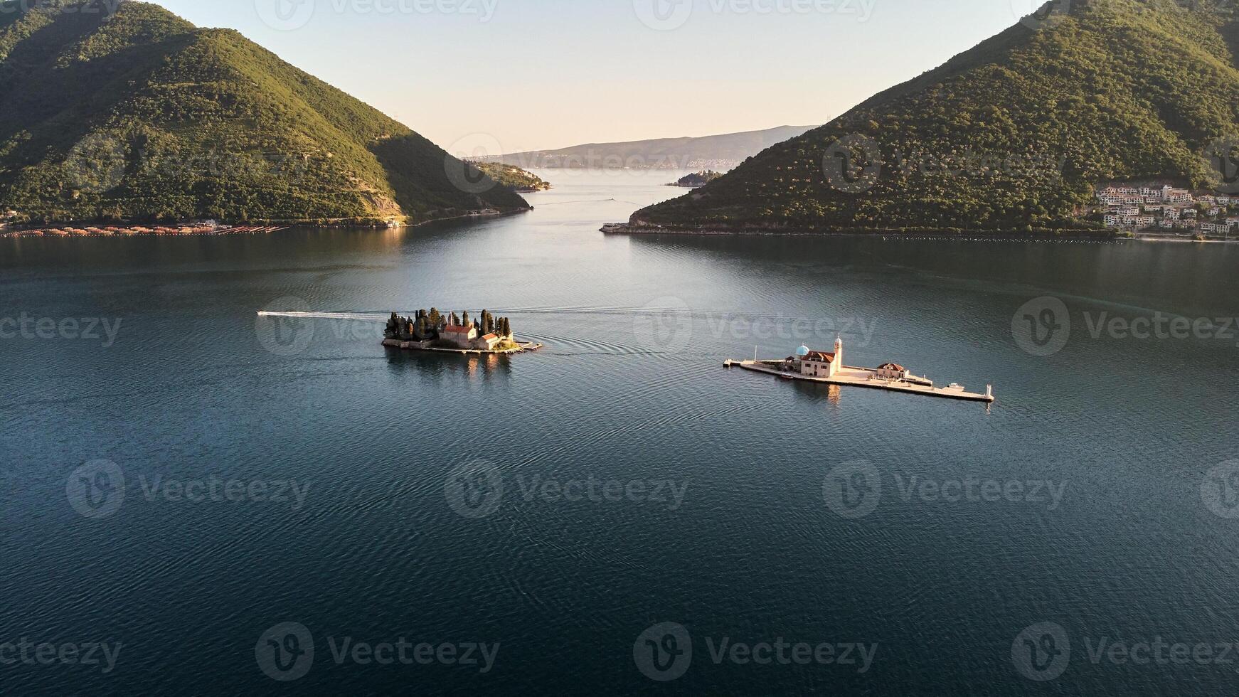 Aerial view of the Church of St. George on the island in Montenegro photo