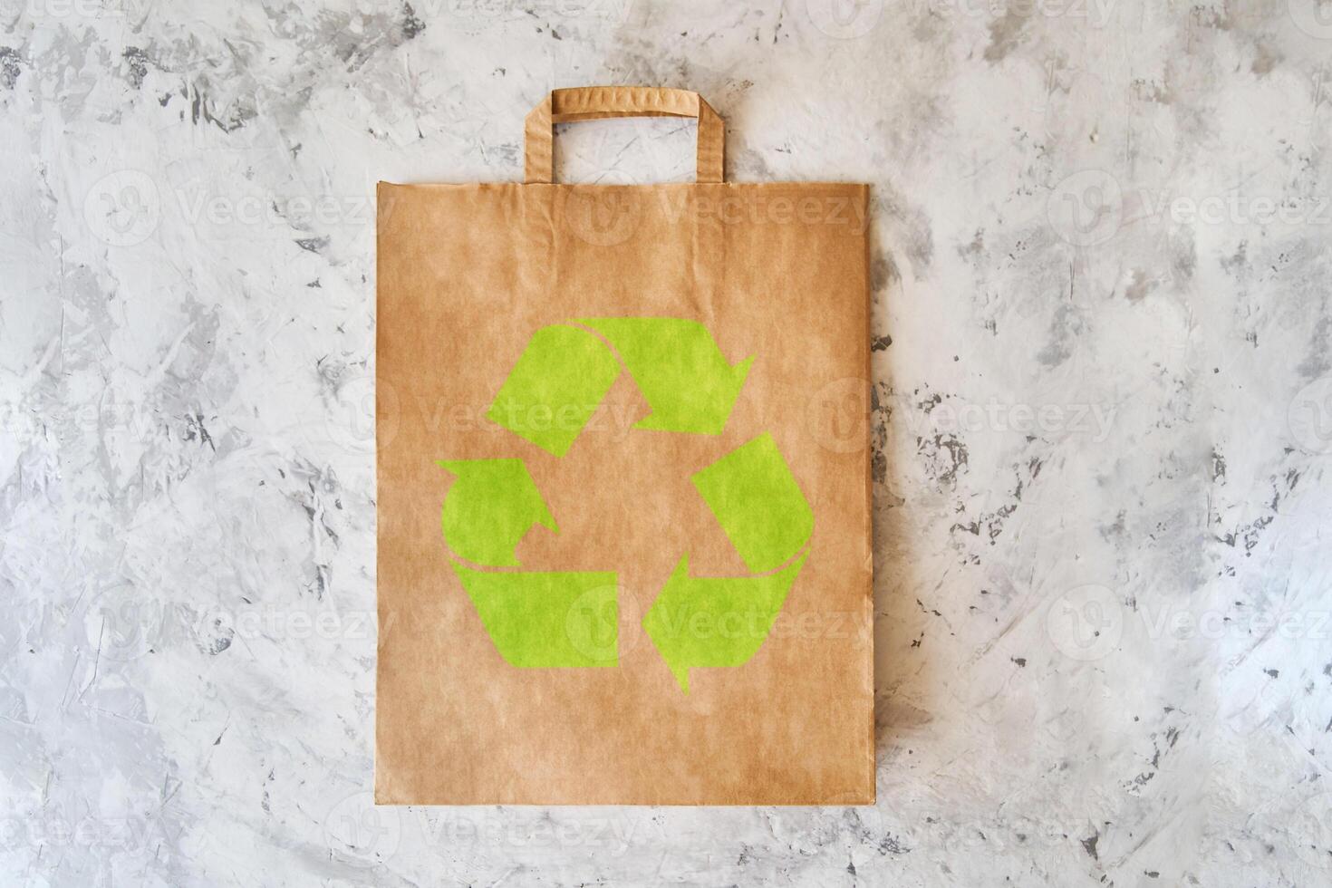 blank eco brown paper bag on light background. Mock up photo