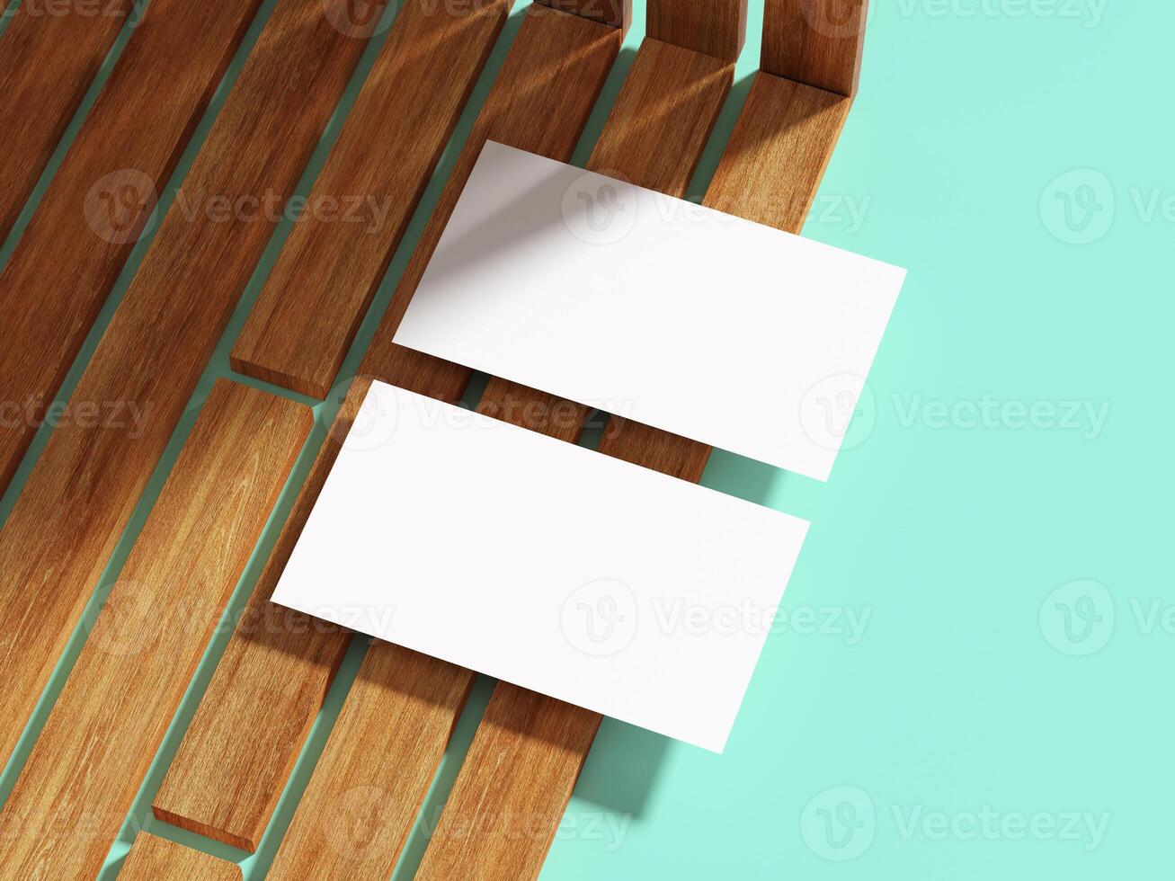Clean white business card on wooden slats, providing a minimalist look. photo