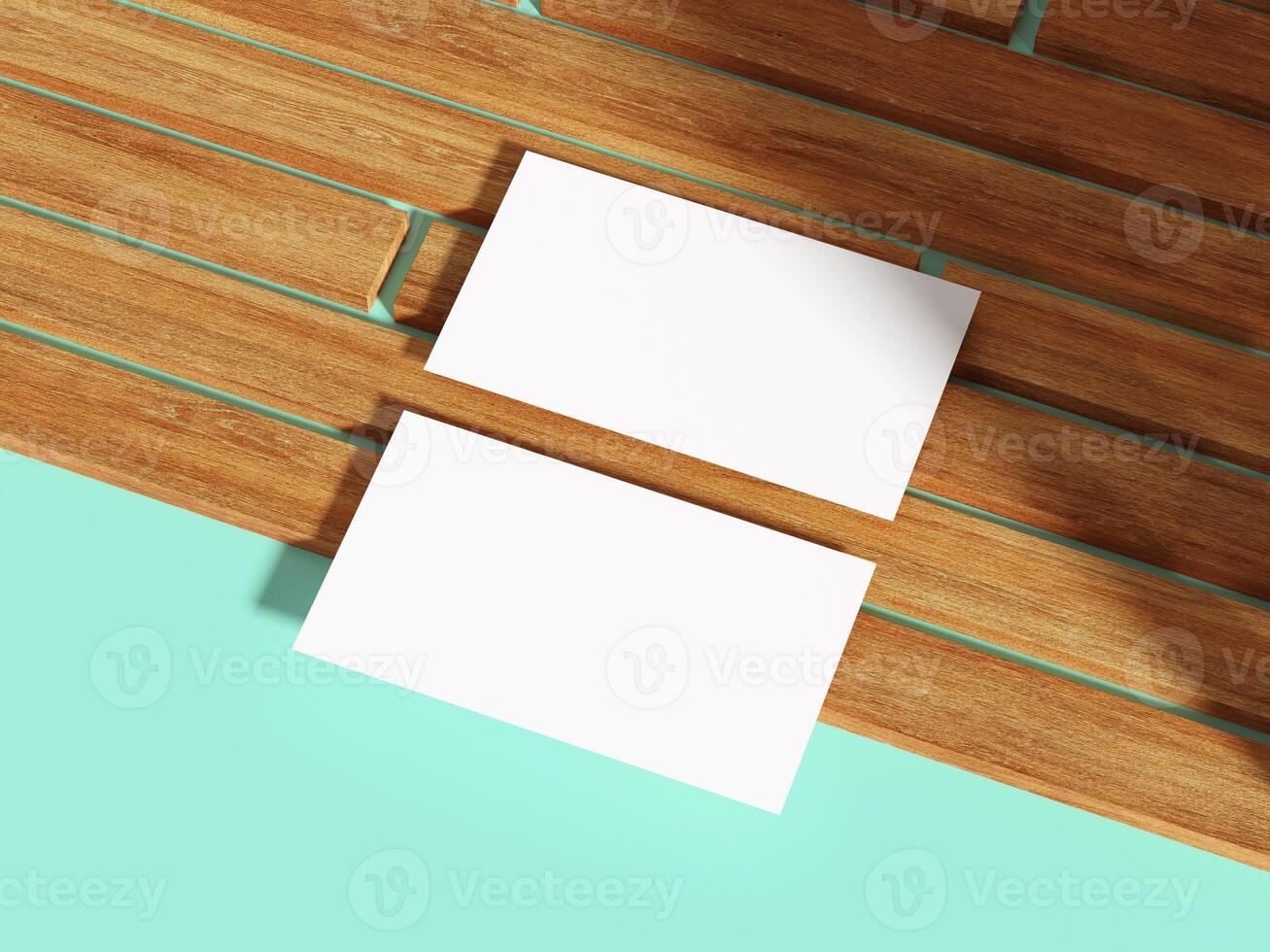 White business card above wooden boards. photo