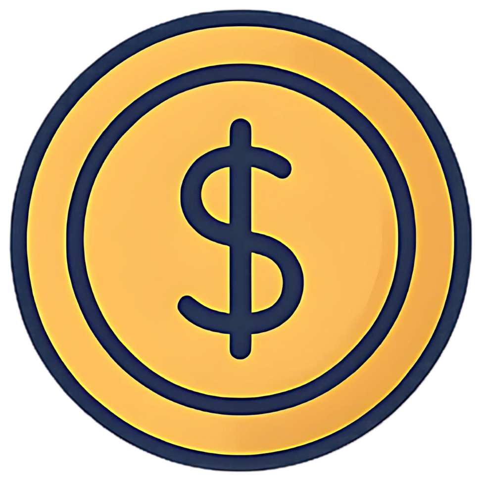 Gold dollar coin icon in flat style, currency symbol for finance apps, investment dashboards, e-commerce platforms, and cryptocurrency interface elements png