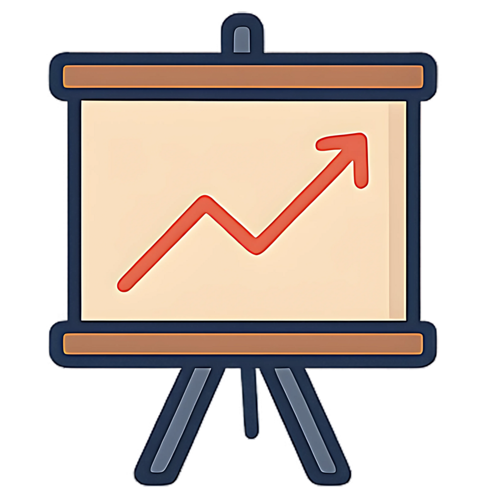 Upward arrow chart icon on presentation board, business growth and financial success symbol for reports, analytics apps, performance tracking, and investment pitches png