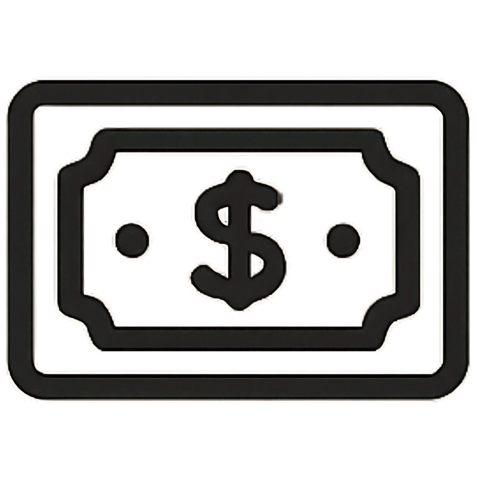 Black outline paper money icon, currency note symbol for budgeting apps, banking UI, fintech interfaces, financial dashboards, and e-commerce designs png