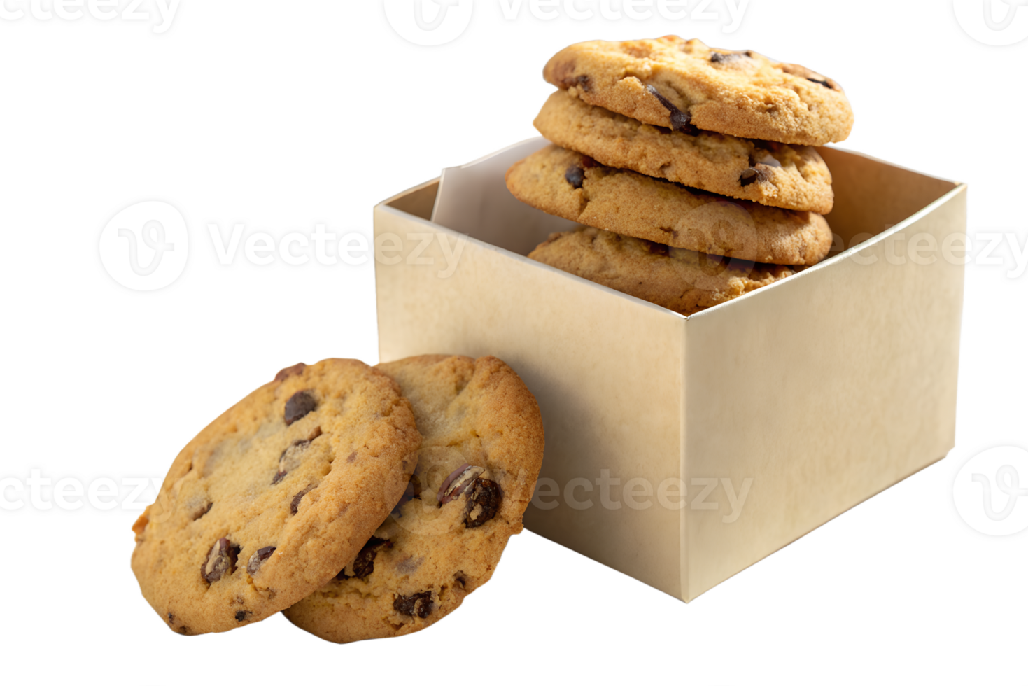 Delicious Chocolate Chip Cookies in a Box on Transparent Background png