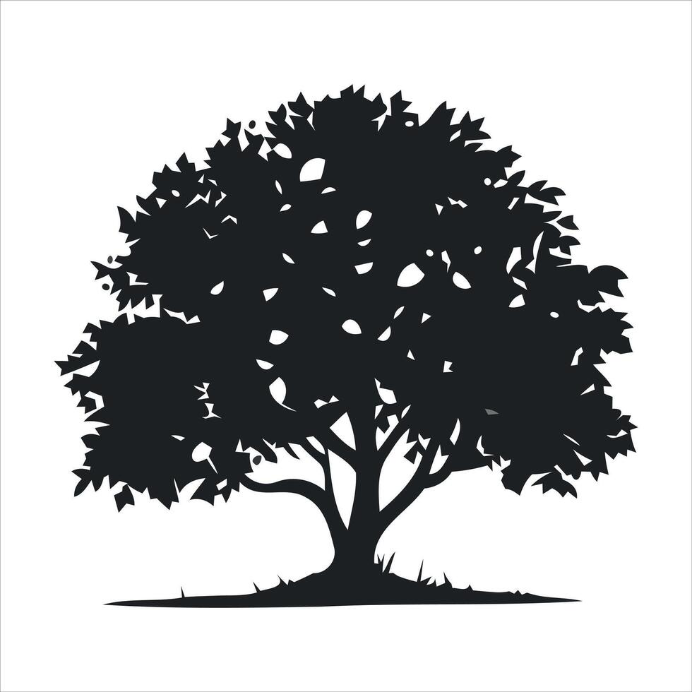 Stylized silhouette of a lush tree with a thick trunk and full canopy vector
