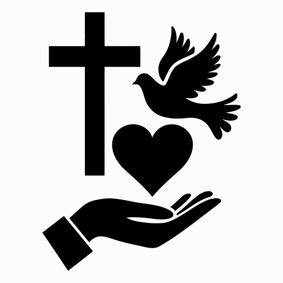 Christian symbols of faith hope and love with a dove and a cross vector