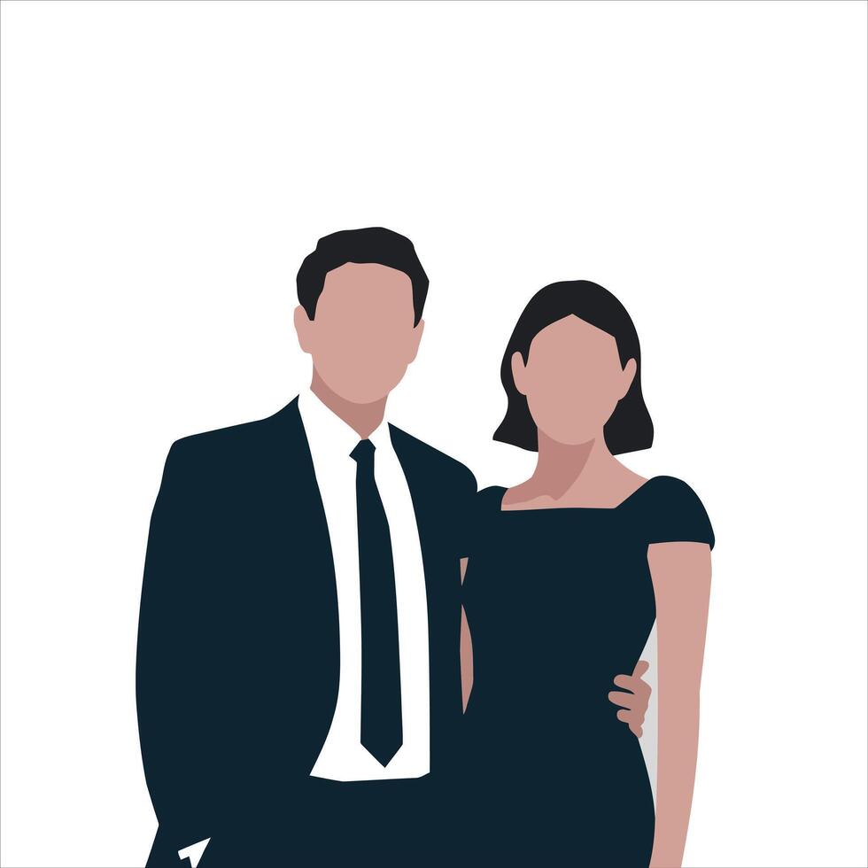 Stylish couple poses together in formal attire against a white background vector