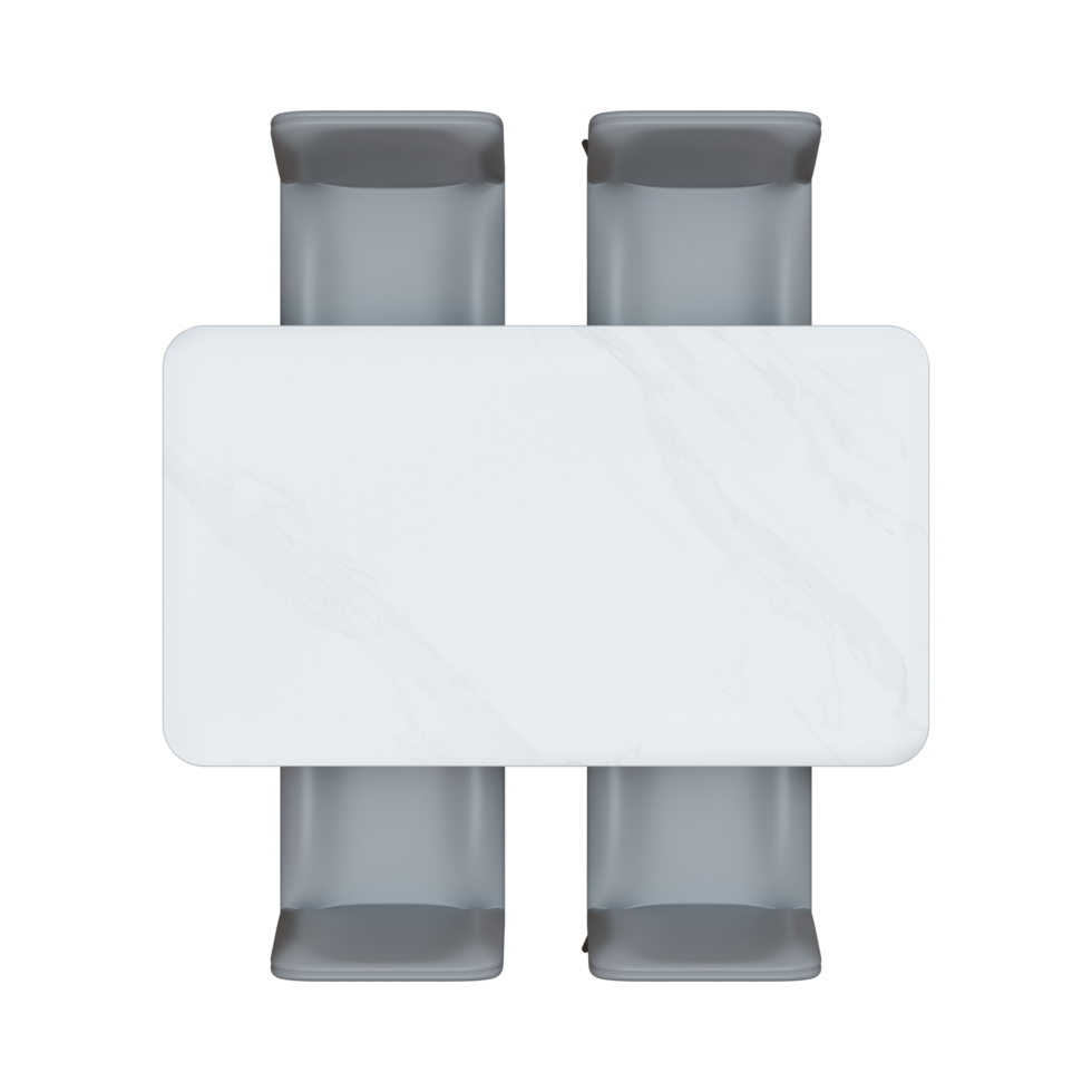 White Dining Table Set Top View 3D Render Illustration png