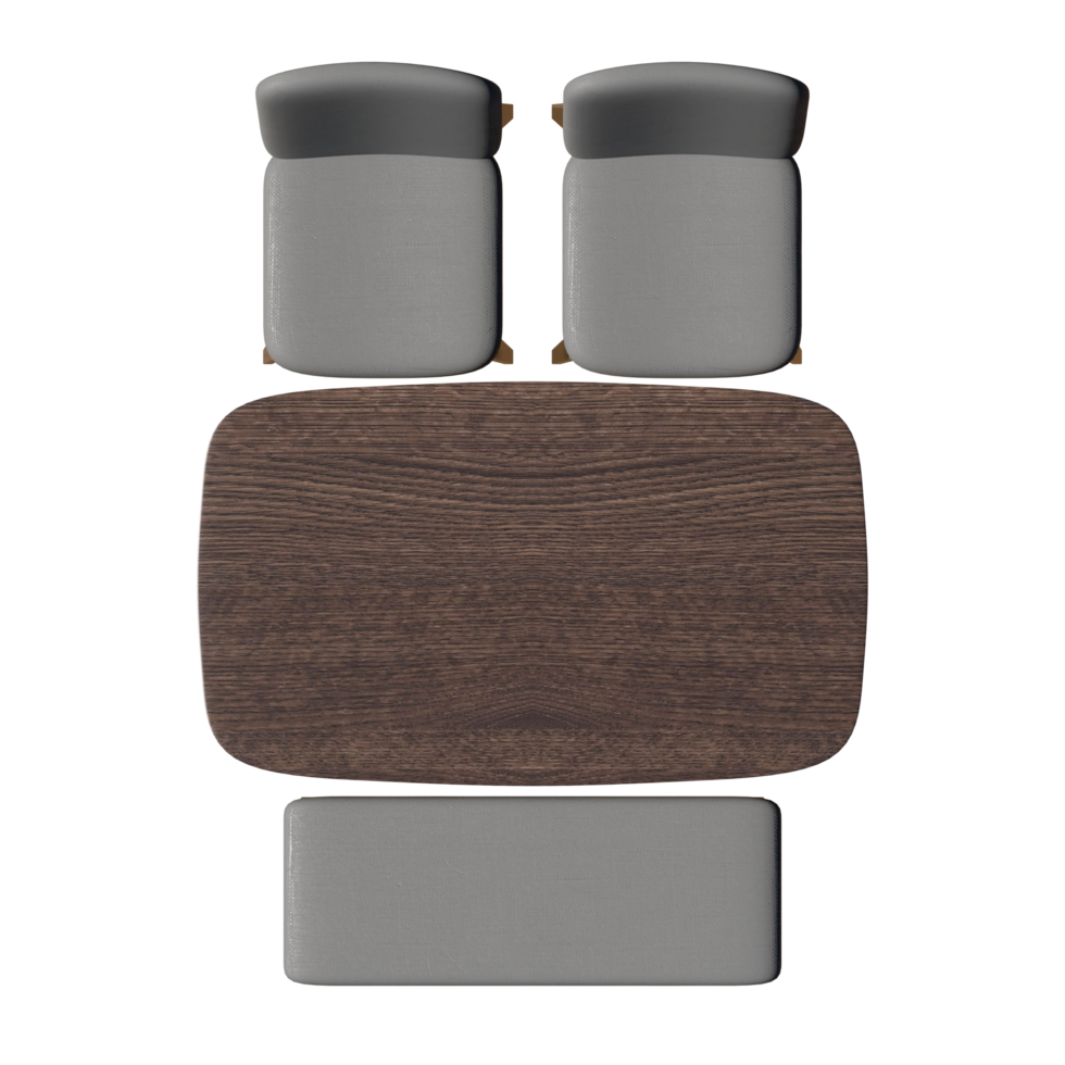 Wood Dining Table Set Top View 3D Render Illustration. png