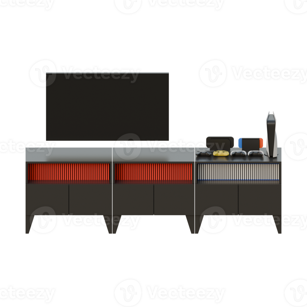 Black TV Table Top Front View 3D Rendering Illustration png