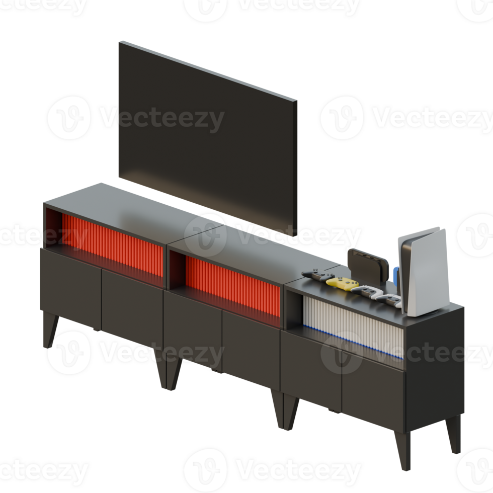 Black TV Table Top Right View 3D Rendering Illustration png