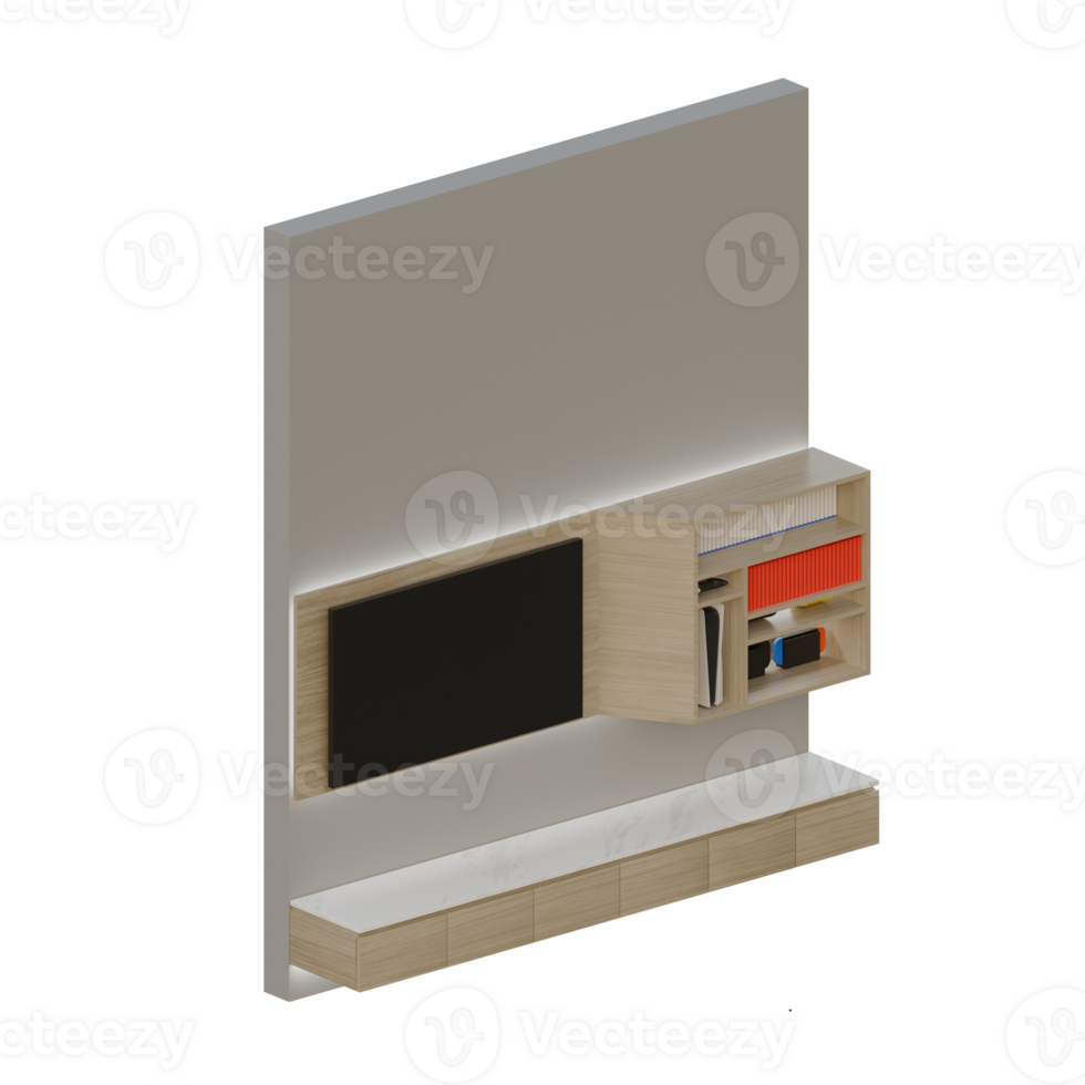 Bright Wood TV Table Top Left View 3D Rendering Illustration png